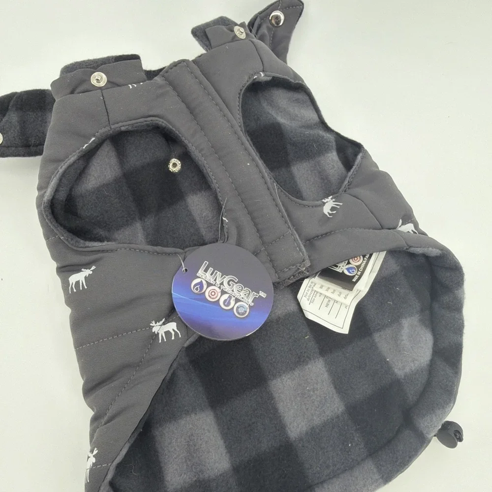 LuvGear‎ Reversible Gray, Plaid Flannel Moose Puppy/Dog Coat/Jacket Size SM
